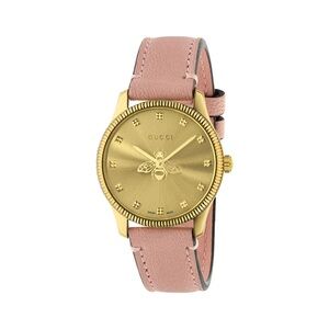 Gucci Women's Gold Dial with Pink Strap Gucci G-Timeless watch, model YA1265041
